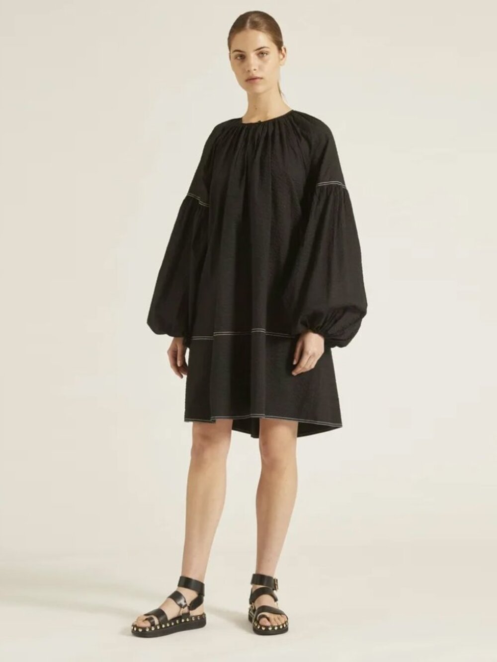 Lee Mathews "Lilian" Balloon Sleeve Mini Dress in Black, size "1" (Small).